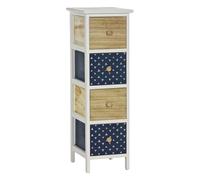 EMPOTEC Cassettiera Comò Multiuso in Legno Bianco, 3, 4 o 5 Cassetti, Salvaspazio, per Bagno, Cucina e Sala, Uso Interno ed Esterno (4 cassetti 26x32x80 Naturale Blu)