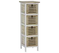 EMPOTEC Cassettiera Comò Multiuso in Legno Naturale e Bianco, 3, 4 o 5 Cassetti, Salvaspazio, per Bagno, Cucina e Sala, Uso Interno ed Esterno (4 cassetti 80x26x32 Legno Naturale)
