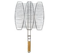 EMPOTEC Griglia Pesce BBQ Barbecue 38x37cm Apertura a Libro Metallo e Legno Graticola Arrostire 3 Pesci Piastra Forno Giardino PIC Nic
