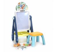 EMPOTEC Lavagna Nera e Magnetica + Sgabello per Bambini 2in1 Doppio Utilizzo per Scrivere Disegnare Cancellare Apprendimento Lettere Numeri Gessetti Pennarello Educativo 56 pezzi da 3+ anni 69x26x25cm