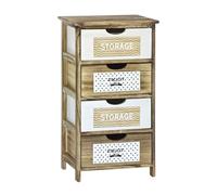 EMPOTEC Mobiletto Cassettiera Multiuso Salvaspazio con 4 Cassetti in Legno Naturale e Bianco 73x40x29 cm per Sala e Cucina