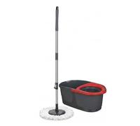 EMPOTEC Mop Rotante 360° con Secchio 13 Litri, Mocio Lavapavimenti in Microfibra, Nero e Rosso, H123 Cm