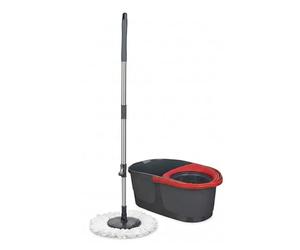 EMPOTEC Mop Rotante 360° con Secchio 13 Litri, Mocio Lavapavimenti in Microfibra, Nero e Rosso, H123 Cm