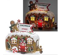 EMPOTEC Scena Natalizia Roulotte Camper Pan di Zenzero Biscottino Soprammobile Centro Tavola con Luci LED Decorazione in Resina Idee Regalo Natale 25x22x10cm
