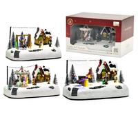 EMPOTEC Scena Paesaggio Villaggio Natalizio Innevato Parco Giochi Movimento Luci LED e Suoni Musiche Natalizie Decorazione Clarion Addobbo Idee Regalo Natale 26x16x14cm 3 Scene Assortite (1pz)