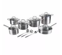 EMPOTEC Set Pentole 15 Pezzi in Acciaio Inox 18/0, 6 Pentole con Coperchi in Vetro con Valvola, Include Mestolo, Cucchiaione, Schiumarola, Compatibile con Induzione, Lavabile in Lavastoviglie