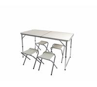 EMPOTEC Set Tavolo da Picnic 120x60x70cm Pieghevole Richiudibile con 4 Sedie Struttura Alluminio Tessuto Poliestere Colore Bianco Maniglia per Facile Trasporto Camping Camper Barca Giardino Terrazzo