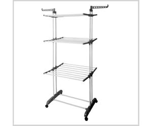 EMPOTEC Stendino a Torre Verticale 3 Ripiani con Ruote, Pieghevole Salvaspazio, 126x64x170 cm Aperto, 75x64x170 cm Chiuso