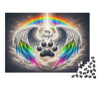 Empreinte Patte Chien Arc-en-ciel Ailes Ange Puzzle 1000 Pièces Jeu de Puzzle 1000 Pièces Papier pour Adultes Détente Déco Cadeau 70x50cm/1000pcs