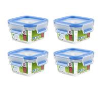 EMSA 508535 Clip & Close - Barattolo quadrato 200 ml, trasparente/blu (confezione da 4)