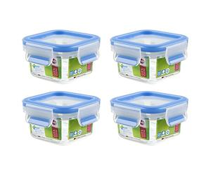 EMSA 508535 Clip & Close - Barattolo quadrato 200 ml, trasparente/blu (confezione da 4)