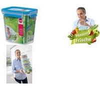 Emsa 508541 Contenitore per alimenti rettangolare con coperchio, 1,1 litri, trasparente / blu, Clip & Chiudi