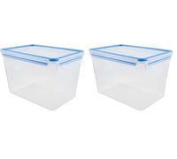 Emsa 508549 Contenitore per alimenti rettangolare con coperchio, 10,6 litri, trasparente/blu, Clip & Chiudi (Confezione da 2)