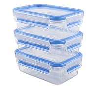 Emsa Clip & Close 017032508570 Contenitore Salvafreschezza, Set 3 Pezzi, Plastica, Trasparente/Blu, 0.55 l