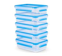 Emsa Clip & Close Set Batch Cooking - Set da 5 Contenitori Ermetici Rettangolari in Plastica da 0,8 L, igienici, non trattiene odori né sapori 100% BPA free, Trasparente/Blu