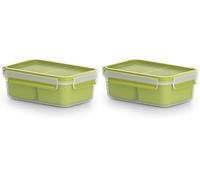 Emsa Clip & Go Contenitore Snack con Inserti, Plastica, Trasparente/Verde Chiaro, 19.5x13.5x7 cm (Confezione da 2)