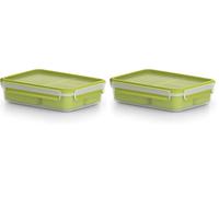 Emsa Clip & Go Contenitore Snack con Inserti, Plastica, Trasparente/Verde Chiaro, 22.5x16.3x5.8 cm (Confezione da 2)