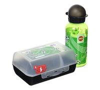 Emsa Kids, Set Regalo per Bambini con Clipbox e Borraccia 0.4L, Gift Set Soccer, Borraccia 100% Ermetica e Contenitore Porta Merenda con Divisorio Rimovibile, Set 2 Pezzi 100% Sicuro