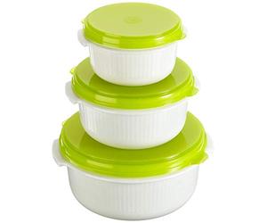 Emsa Micro Family 017036509741 Pentola per Microonde, Set Primi Pasti con 3 Pezzi, Plastica, Bianco/Mora, 0.1x0.1x0.1 cm