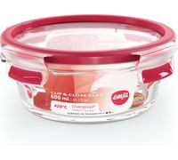 Emsa N10403 Clip & Close contenitore in vetro per alimenti, rotondo, 0,6 l, trasparente/rosso NEW