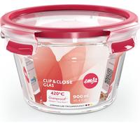 Emsa N10404 Clip & Close contenitore in vetro per alimenti, rotondo, 0,9 l, trasparente/rosso NEW