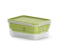 Emsa N1071600 Clip & Go - Contenitore porta pranzo XL, capacità: 2,2 litri, rettangolare, con 3 inserti e contenitore extra, colore: Trasparente/Verde chiaro