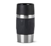 Emsa N21601 Travel Mug Compact, tazza termica in acciaio inox, 0,3 litri, 3 ore, freddo per 6 ore, senza BPA, 100% ermetica, a prova di perdite, lavabile in lavastoviglie, apertura a 360°, colore nero