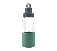 Emsa N31011 Drink2Go, borraccia in vetro, 0,5 l, tappo a vite, 100% di tenuta/igienica/puro, manicotto in silicone, verde petrolio