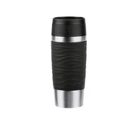 Emsa Travel Mug Wave N20212 - Tazza termica da viaggio, 0,36 litri, tappo a vite, in acciaio inox, 4 ore caldo e freddo 8 ore, 100% ermetico, lavabile in lavastoviglie, apertura a 360°, colore nero