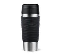Emsa Travel Mug Wave N20212 - Tazza termica da viaggio, 0,36 litri, tappo a vite, in acciaio inox, 4 ore caldo e freddo 8 ore, 100% ermetico, lavabile in lavastoviglie, apertura a 360°, colore nero