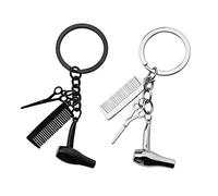 EMSea 2pcs Parrucchiere Asciugacapelli Forbici Pettine Ciondolo Portachiavi 3 in 1 Design per Parrucchiere Salone Proprietario Regalo, nero e argento, Taglia unica