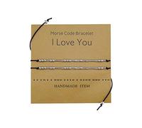 EMSea - Set di 2 bracciali con perline in codice Morse, regolabili, con messaggio segreto I Love You, coppia di gioielli con biglietto, per innamorati, Rame