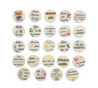 EMSea Set di 24 ciondoli rotondi in legno portafortuna con detti ispiratori e motivi colorati, decorazioni ispiratrici per amici, colleghi, bambini, in inglese