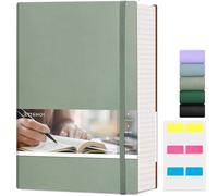 EMSHOI A4 Lined Journal Composition Notebook - 21 x 29.7cm, 400 Pages Large College Ruled Notebook for Work, 100gsm Thick Journal for Writing, Faux Leather Softcover, Sticky Notes, Green