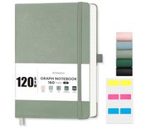 EMSHOI A5 Notebook Graph Paper - 120 GSM Hardcover Leather Squared Journal with Sticky Notes, 160 Pages Grid Notebook for Women Men Work School Graphing, Engineering, 14.5 X 21 cm - Light Green