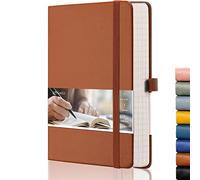EMSHOI Quaderno A5 - 21,4 x 14,5 cm, diario a righe con 256 pagine numerate, carta spessa 120 g/m², note adesive, 8 fogli perforati, blocco note con copertina rigida in pelle vegana per scrittura, per