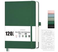 EMSHOI Taccuino A5 Blank Journal - 120 GSM Copertina Rigida in Pelle Libro da Schizzo con Stencil per Scarabocchi, 160 Pagine Non Rigate, Taccuino d'Arte Semplice per Donne Uomini Lavoro Scuola