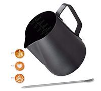 Emsmil 600ml Lattiera Brocca da Latte Art Professionale Decor con Marchio di Misurazione e Caffè Latte Art Pen Nera Acciaio Inox Lattiere Bricco per Cappuccino da Barista Espresso Making