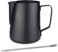 Emsmil Brocca per Latte in Acciaio Inox, 900 ml, Con Misurazione, Marco e Tipo, Nero, Caraffa Barista per Cappuccino ed Espresso