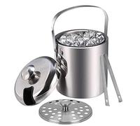 Emsmil Secchiello per il ghiaccio isotermico con pinze manico coperchio 1,3 l a doppia parete in acciaio inox sigilli per gelo, rinfrescante champagne, per bottiglia bar, compleanni, feste pic-nic