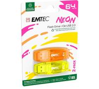 EMTEC C410 Neon - Chiavetta USB 2.0 da 64 GB, con tappo, confezione da 2, colore: Trasparente