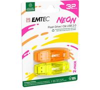 EMTEC Chiavetta USB 2.0 C410 Flash Drive da 32 GB, lettura 5 Mb/S, scrittura 15 Mb/S, USB 2.0, USB 3.0, trasparente al neon con cappuccio, confezione da 2