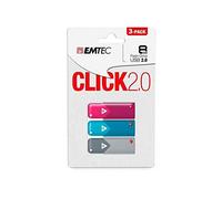 Emtec Click B100, 8 GB, 3 unità flash USB USB tipo A 2.0 blu, grigio, rosa - Chiavetta USB (8 GB, 3 pezzi, 8 GB, USB tipo A, 2.0, 15 MB/s, scorrevole, blu, grigio, rosa)