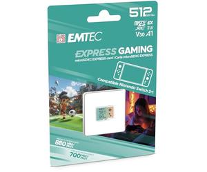 EMTEC, Scheda MicroSDXC 512 GB UHS-I U3 V30 A1 Express Gaming, compatibile con Nintendo Switch 2, ad alta velocità fino a 880 Mbps, archiviazione estesa, ideale per videogiochi e applicazioni