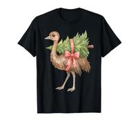 Emu Carrying Christmas Tree Watercolor Australian Xmas Maglietta