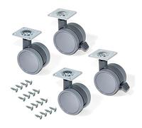 Emuca 2036421 Set di 4 Rotelle Pivotanti Grigie per Mobile con Piastra di Assemblaggio e Cuscinetto a Sfere, Diametro 50 mm