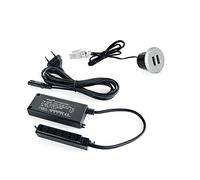 Emuca 5070625 Caricabatterie molteplice con 2 prese USB tipo-A da incassare nel mobile, Grigio Metallizzato, Rotondo