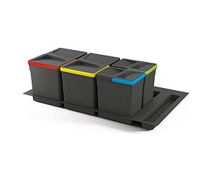 Emuca 8936023 - Contenitori per raccolta differenziata, Plastica, Grigio antracite, 15 L+15 L+7 L+7 L, modulo 900 mm, 4 u. + Base