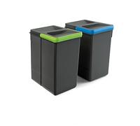 Emuca 8937323 Pattumiera per Raccolta differenziata per Base intagliata, 2 x 7 Litri, Altezza, Set di 2 bidoni, Grigio, H 266 mm (2 x 7 L)