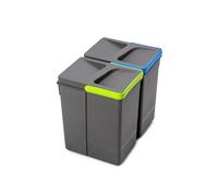 Emuca 8937323 Pattumiera per Raccolta differenziata per Base intagliata, 2 x 7 Litri, Altezza, Set di 2 bidoni, Grigio, H 266 mm (2 x 7 L)